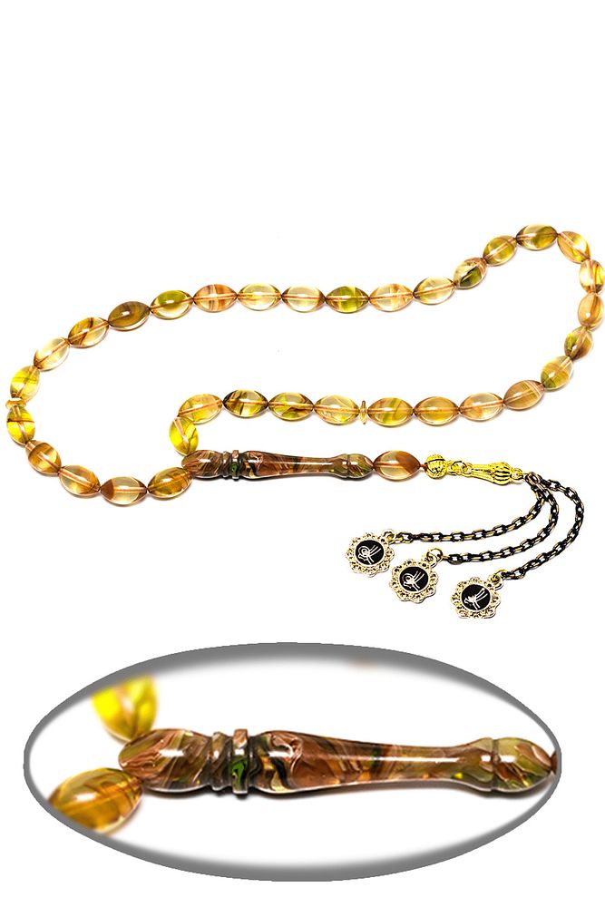 Yeşil Şeffaf Renkli Hareli Sıkma Kehribar Tesbih