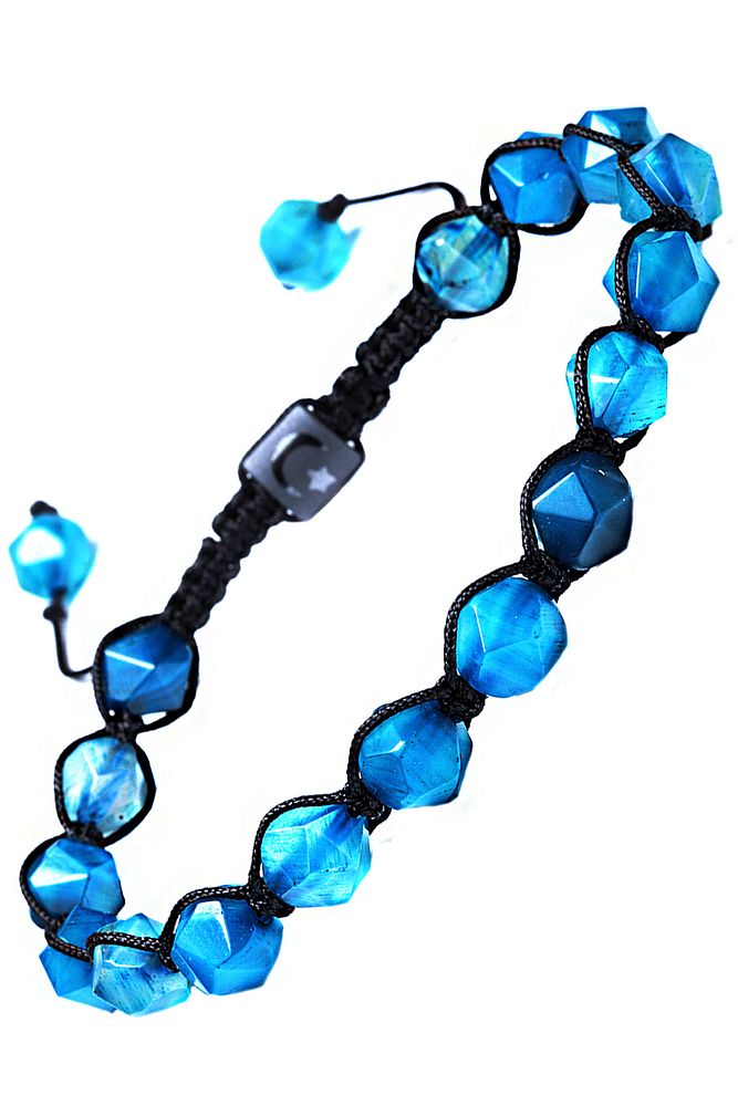 Makrome Fasetli Mavi Akik Bileklik