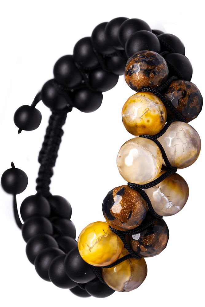 Makrome Akik Taşı Ve Obsidyen Bileklik