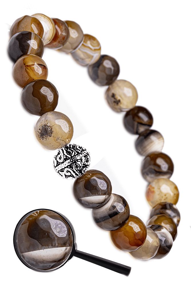 Sertifikalı Fasetli Kahverengi Damarlı Akik Taşı Bileklik - Gümüş Aparatlı