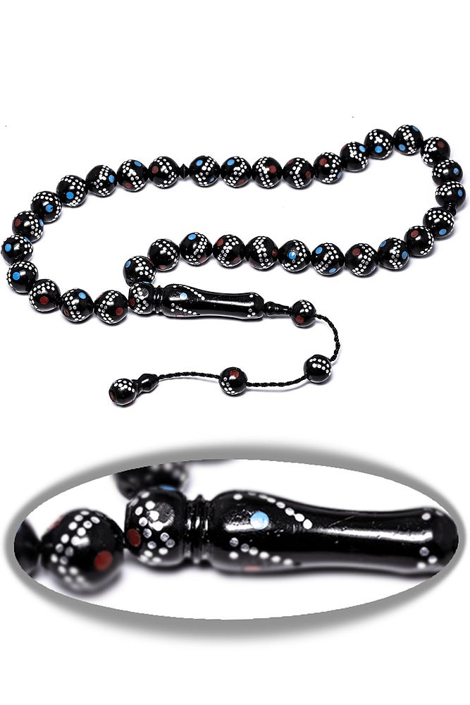 Sistemli Küre Kesim Gümüş Mercan Firuze Işlemeli Kuka Tesbih