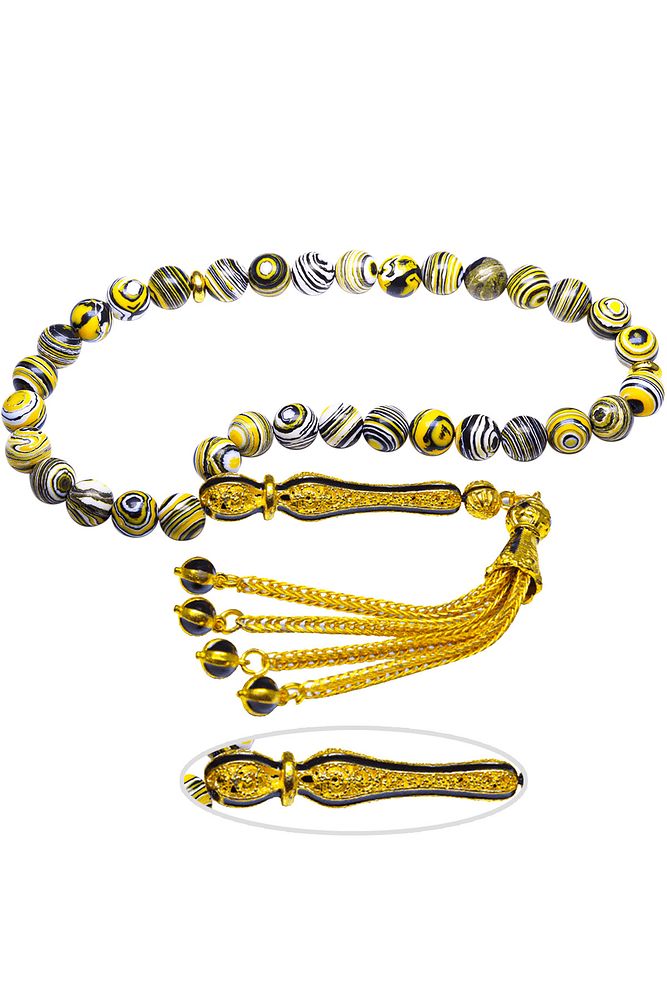 Sarı Siyah Renk Telkari Püsküllü Fransız Galalit Tesbih