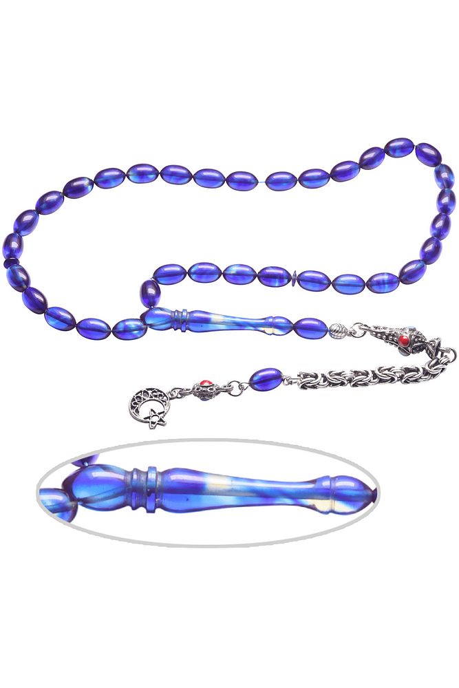 Mavi Renkli Kral Zincirli Ateş Kehribar Tesbih