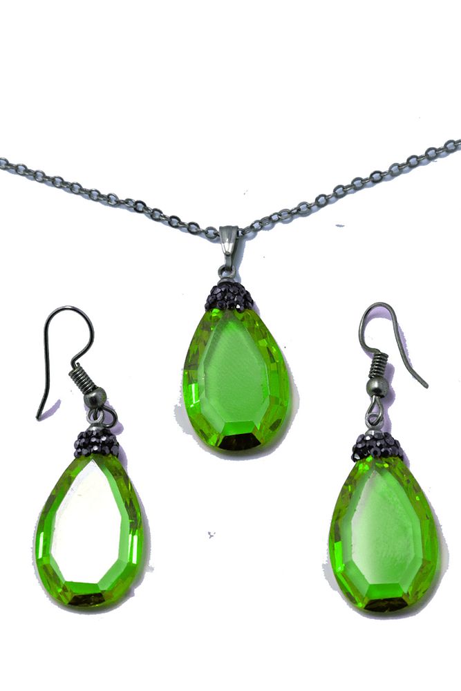 Zebercet (peridot) Taşı Kolye Ve Küpe Set
