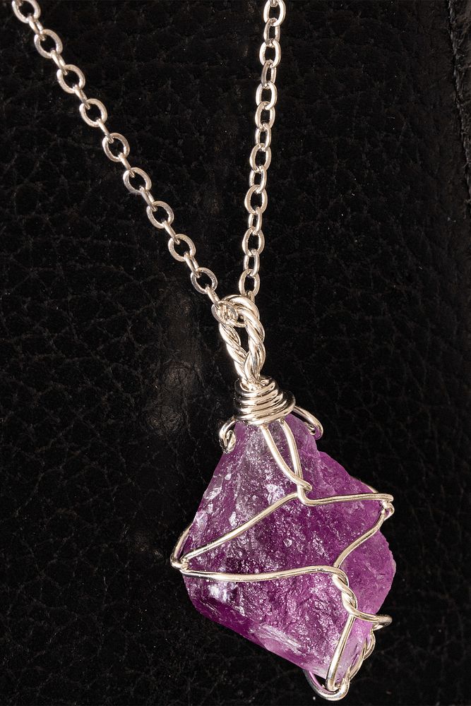 Sertifikalı Tel Sargılı Ham Ametist Taşı Kolye