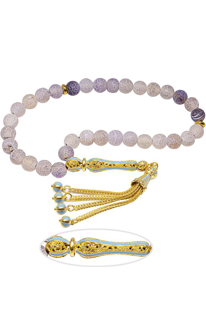 Sarı Turkuaz Mineli Telkari Püsküllü Damarlı Mor Gri Renkli Akik Tesbih