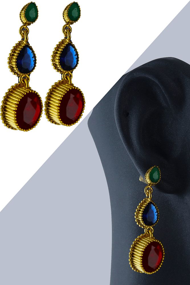 Yakut - Mavi Topaz - Kırmızı Safir Taşlı Küpe