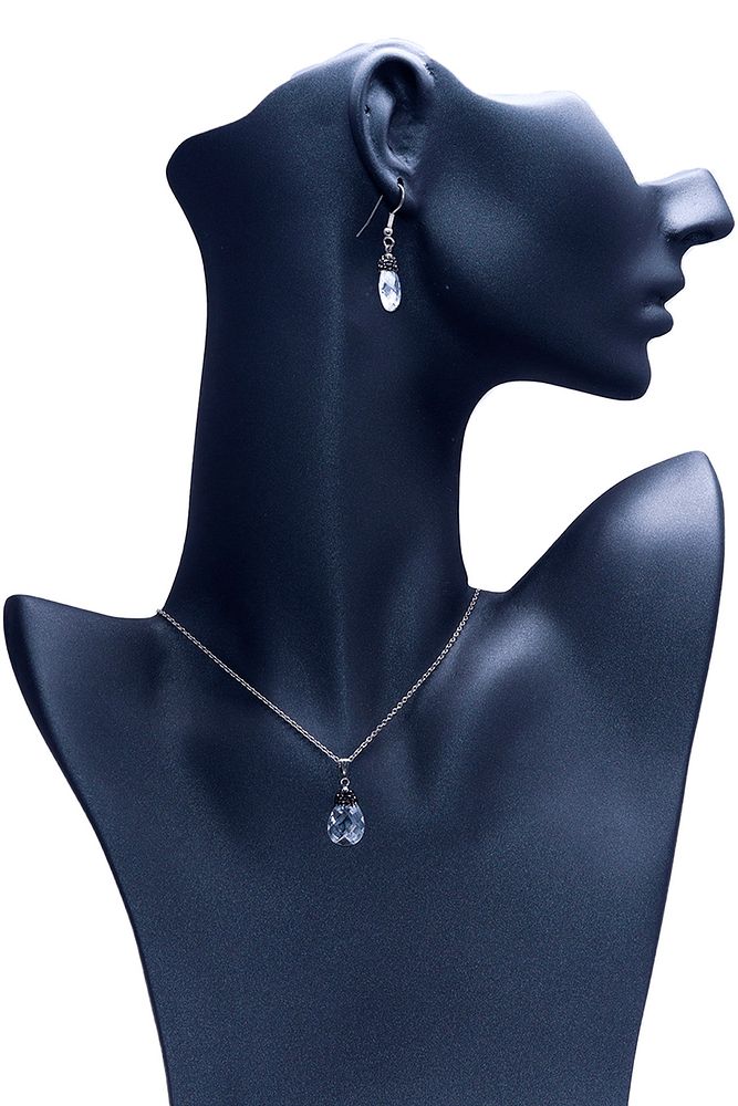 Kristal Kuvars Taşı Kolye Ve Küpe Set