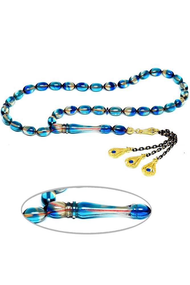 Gece Mavisi Renk Hüzmesi Ateş Kehribar Tesbih