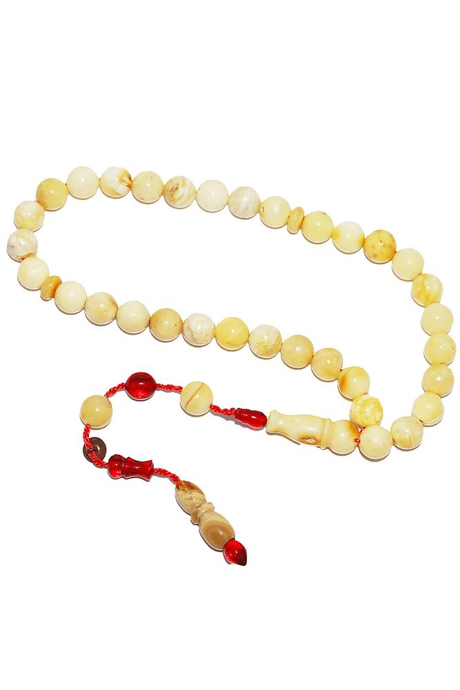 Sistemli Her Tanesi Kumpas Işcilikli Tam Mat Seccar Damla Kehribar Tesbih