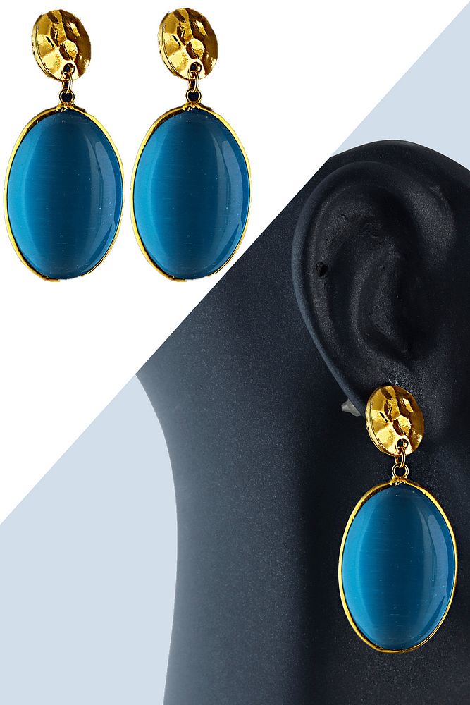 Mavi Renkli Akik Taşlı Küpe