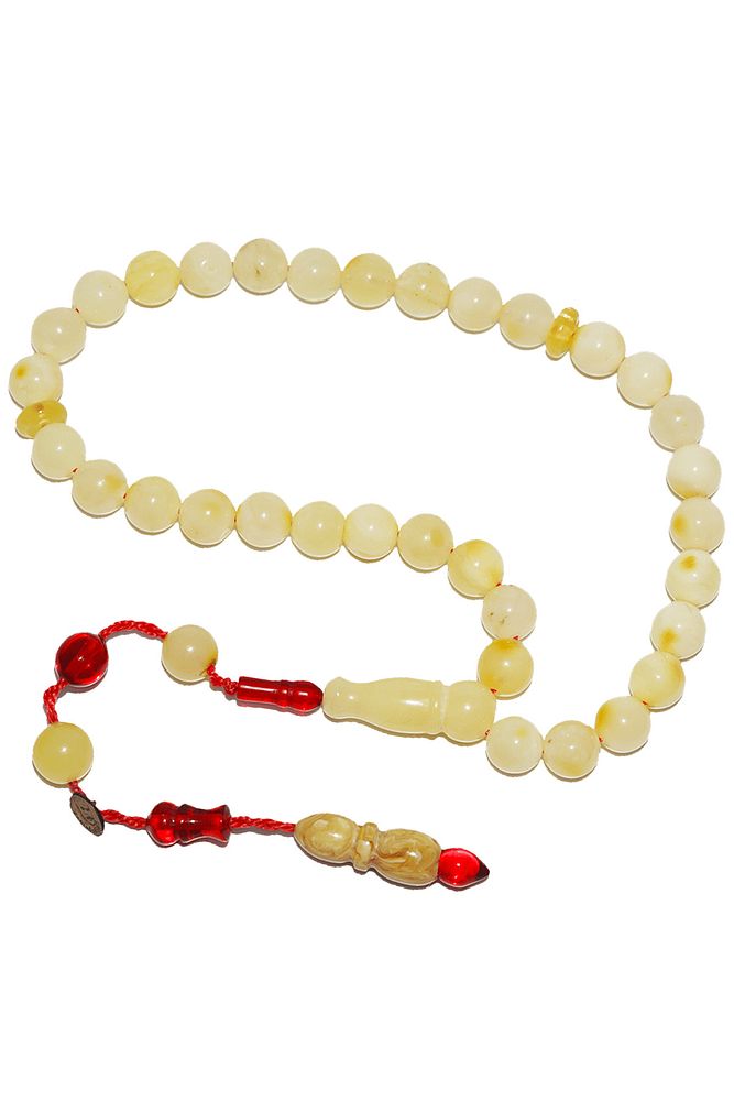 Sistemli Her Tanesi Kumpas Işcilikli Kızarmış Seccar Damla Kehribar Tesbih