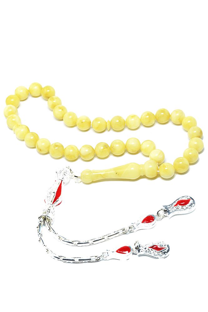 Gümüş Püsküllü Her Tanesi El Işcilik Iri Boy Garantili Damla Kehribar Tesbih