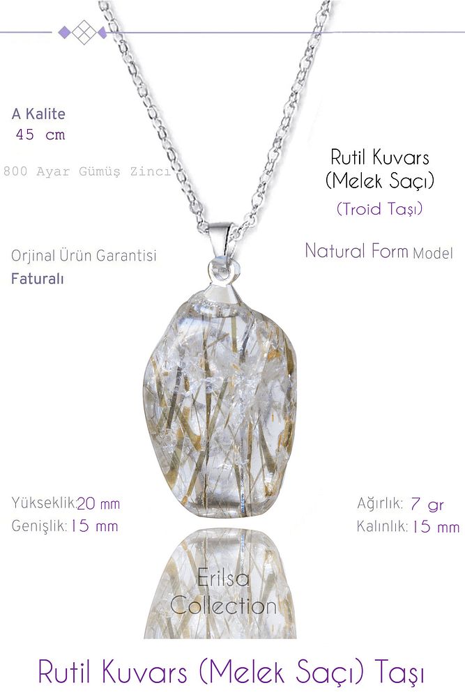 Sertifikalı Tımbıl Model Rutil Kuvars Taşı Kolye (Melek Saçı)