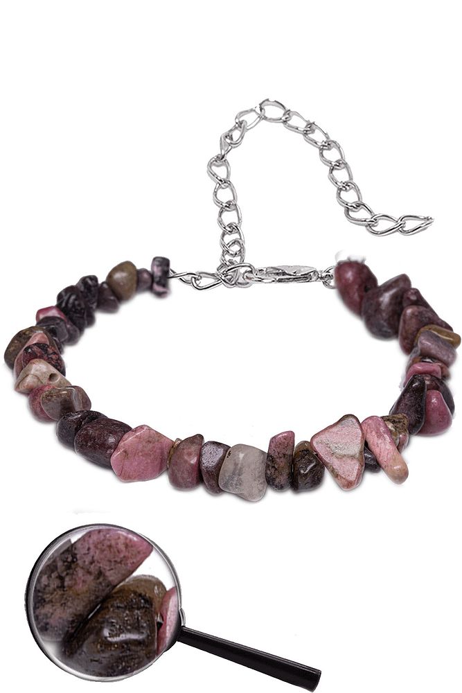 Sertifikalı Rodonit Kırık Doğal Taşlı Bileklik 1.kalite (İSPANYA)