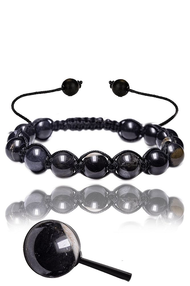 Sertifikalı Makrome Gerçek Obsidyen Taşı Bileklik - 1.kalite