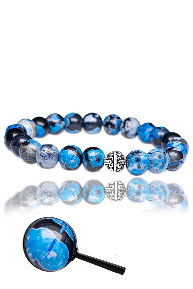Sertifikalı Mavi Siyah Tibet Akik Taşı Bileklik - 1.kalite