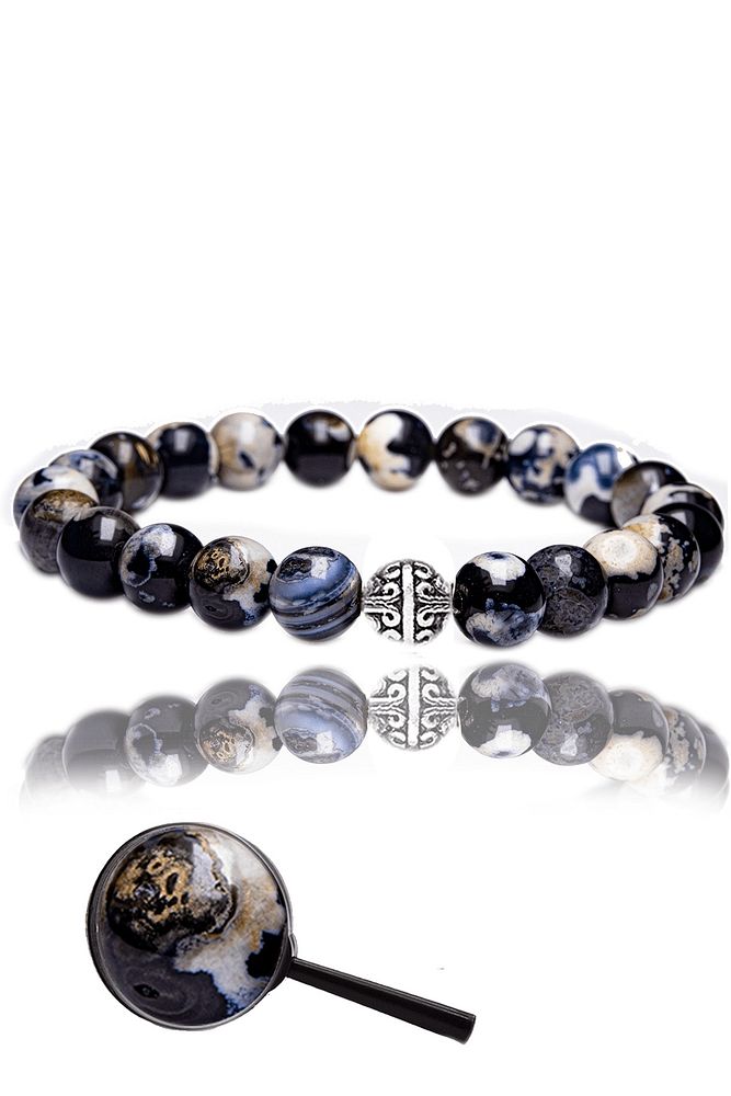 Sertifikalı Siyah Beyaz Tibet Akik Taşı Bileklik - 1.kalite