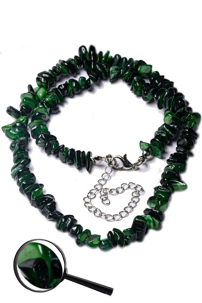 Sertifikalı Kırık Taşlı Yeşil Sedef Taşı Doğal Taş Kolye