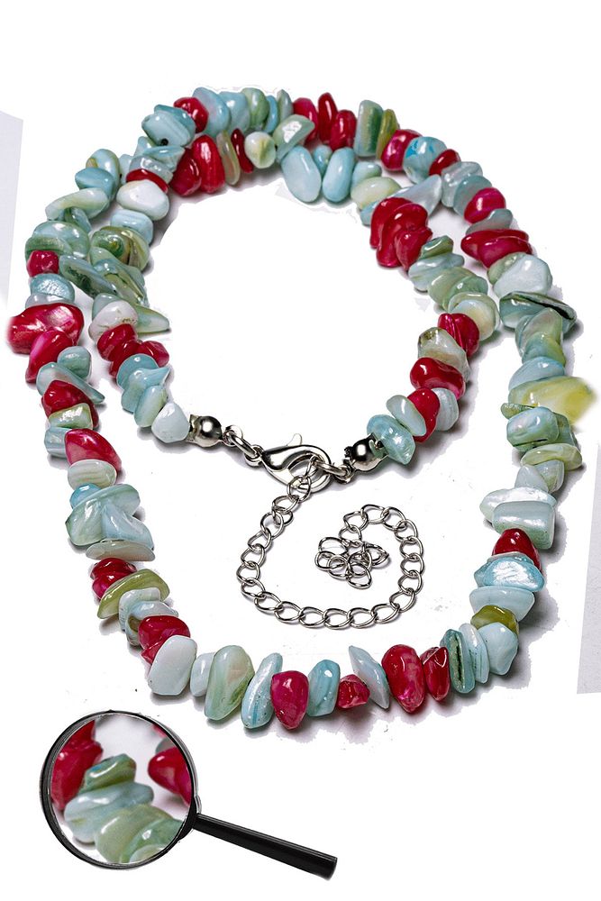 Sertifikalı Kırık Taşlı Mavi Sedef - Mercan Taşı Doğal Taş Kolye