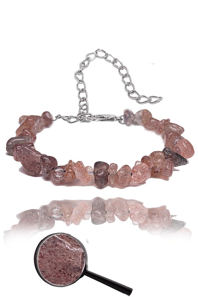 Sertifikalı Kırık Taşlı Çilek Kuvars Taşı Doğal Taş Bileklik