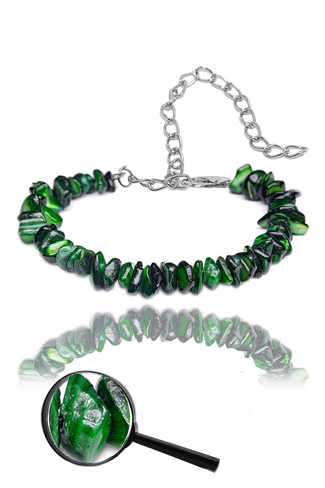 Sertifikalı Yeşil Sedef Kırık Doğal Taşlı Bileklik 1.kalite (ABD)