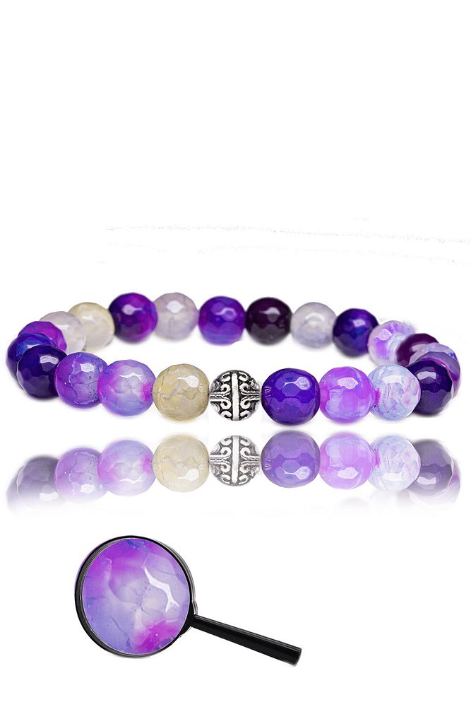 Sertifikalı Fasetli Mor - Şeffaf Akik Taşı Bileklik - Gümüş Aparatlı