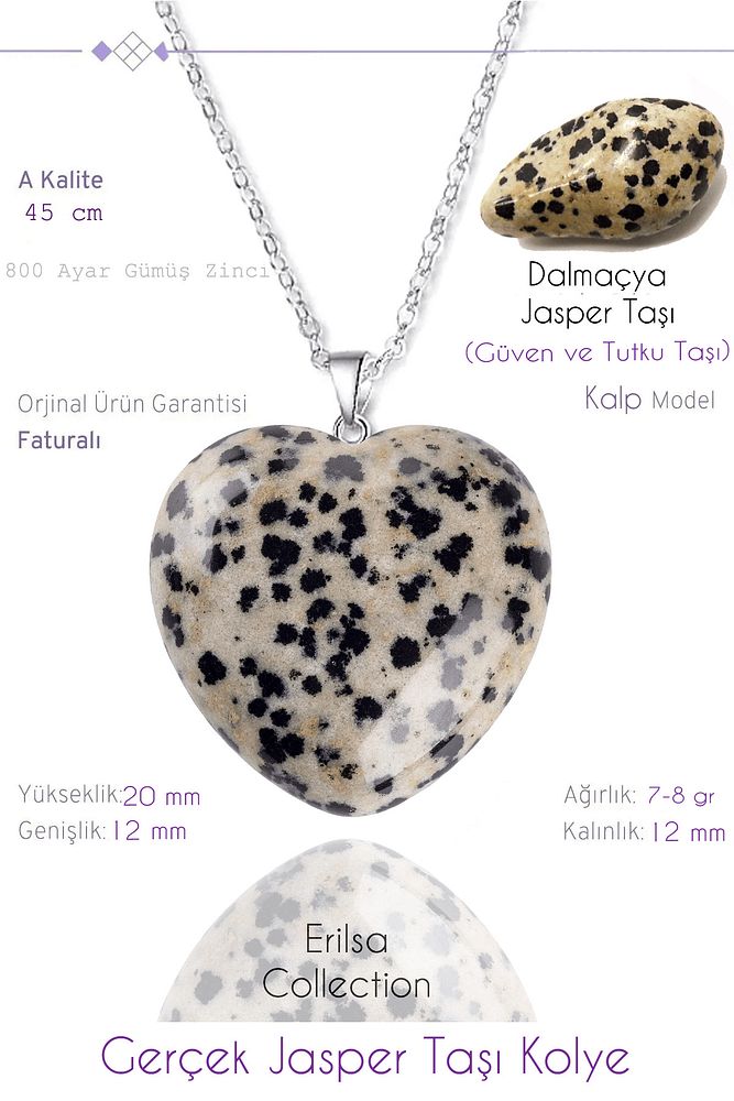 Sertifikalı Kalp Model Gerçek Dalmaçya Jasper Taşı Kolye