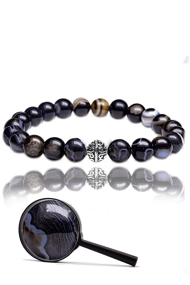 Sertifikalı Siyah Göz Akik Doğal Taş Bileklik - Gümüş Aparatlı