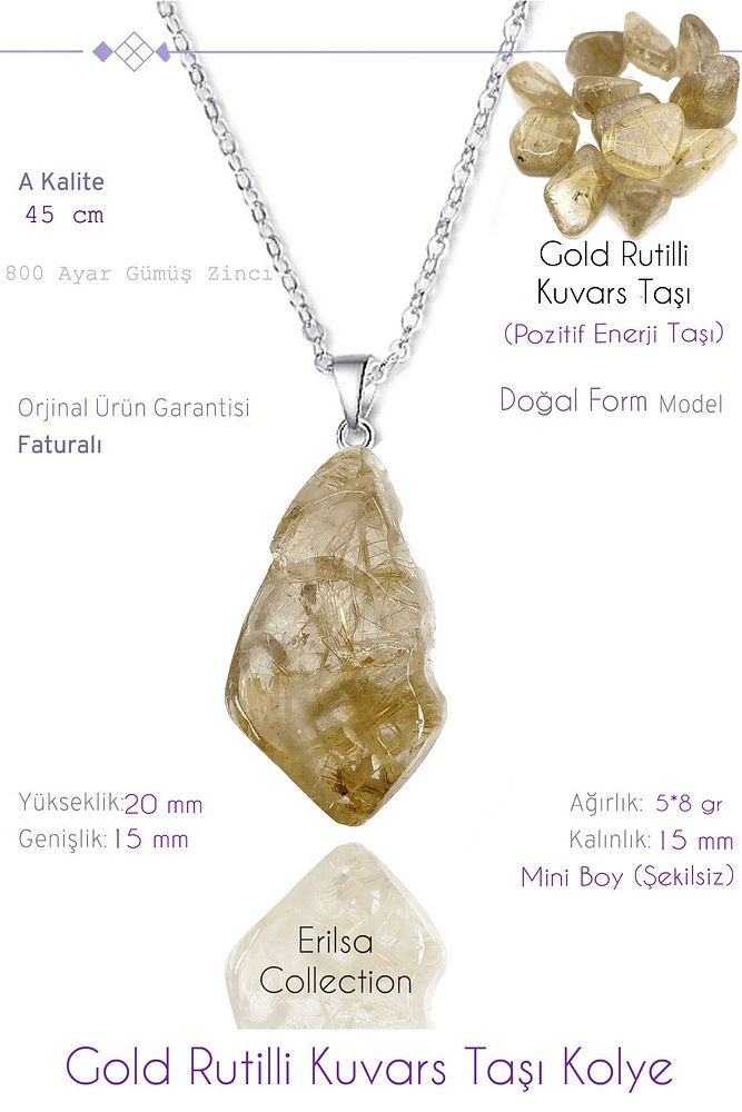 Sertifikalı Tımbıl Model Gold Rutilli Kuvars Taşı Kolye (Mini Boy)