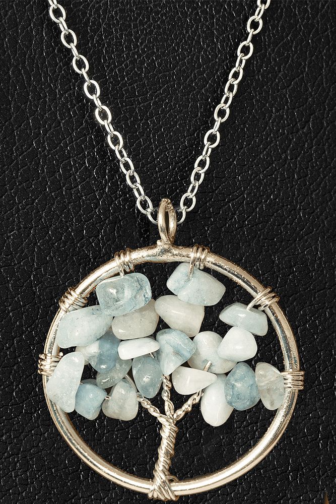 Sertifikalı Akuamarin Taşı Hayat Ağacı Kolye