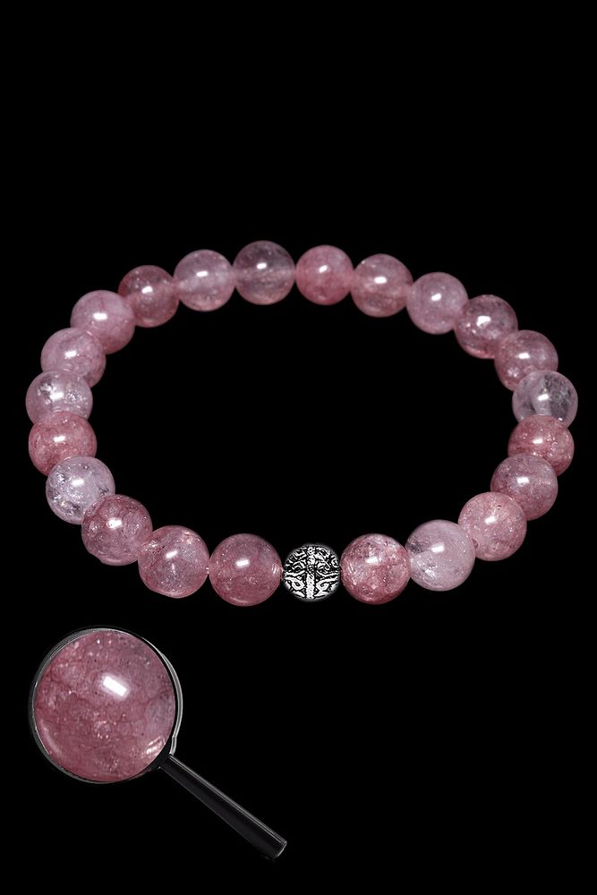Sertifikalı Hakiki Pembe Renk Gül Rose Kuvars Taşı Bileklik (GÜMÜŞ APARATLI)