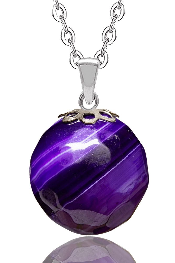 Sertifikalı Damarlı Mor Akik Taşı Doğal Taş Kolye