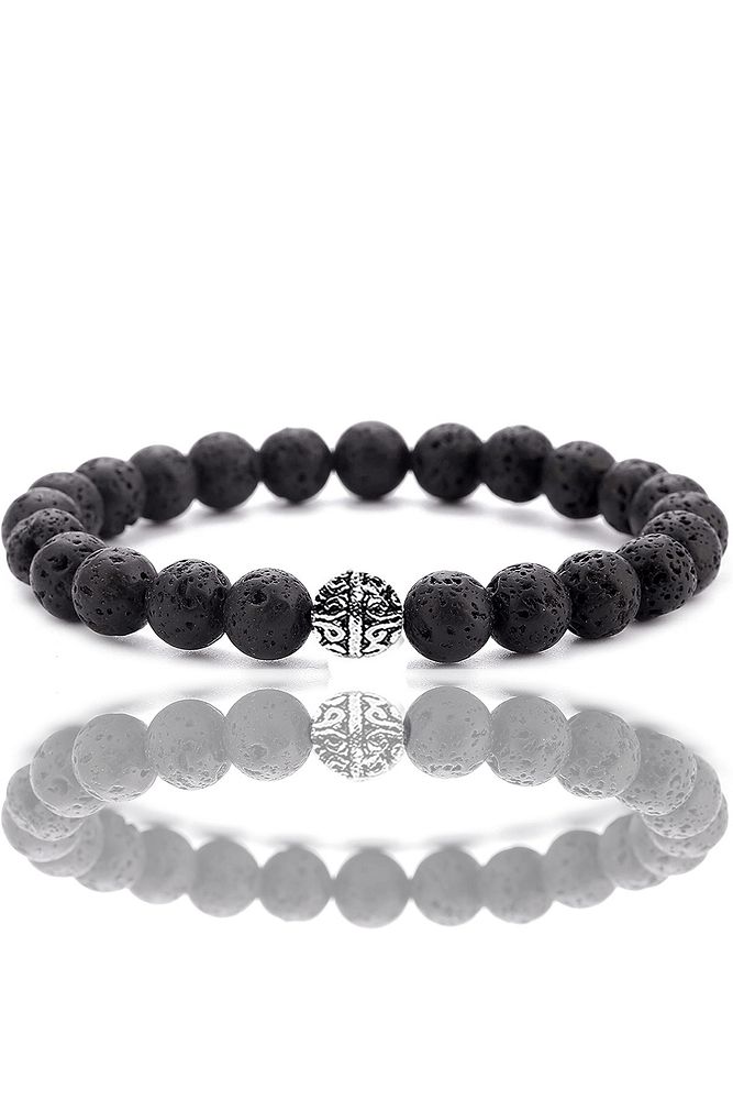 Sertifikalı Gerçek Volkanik Lav Taşı Bileklik - Gümüş Aparatlı