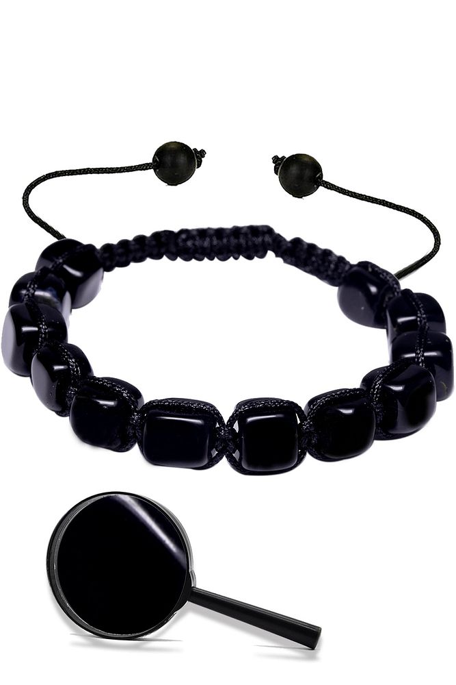 Sertifikalı Makrome Siyah Akik Taşı Doğal Taş Bileklik