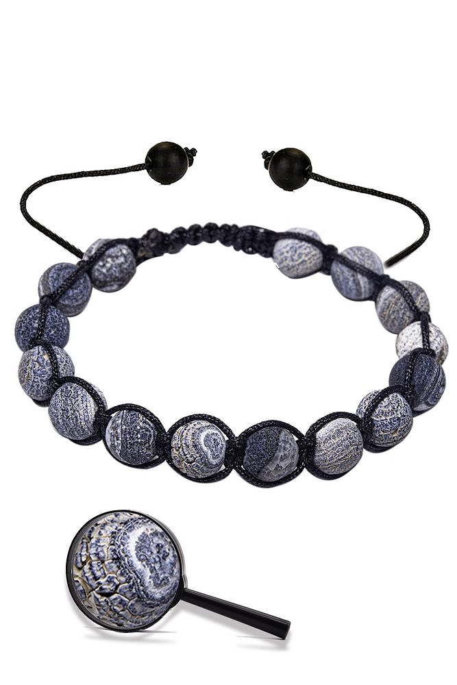 Sertifikalı Damarlı Siyah Akik Taşı Doğal Taş Bileklik