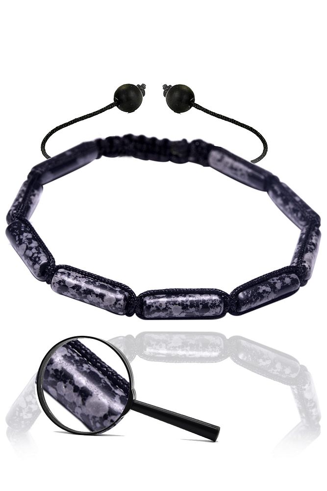 Sertifikalı Silindir Kesim Karlı Obsidyen Taşı Doğal Taş Bileklik