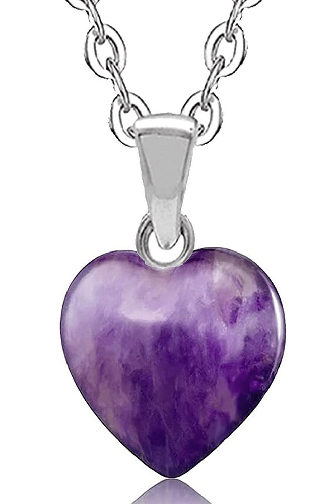 Sertifikalı Kalp Model Ametist Doğal Taş Kolye