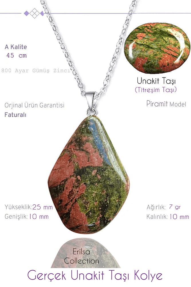 Sertifikalı Gerçek Piramit Model Unakit Taşı Kolye