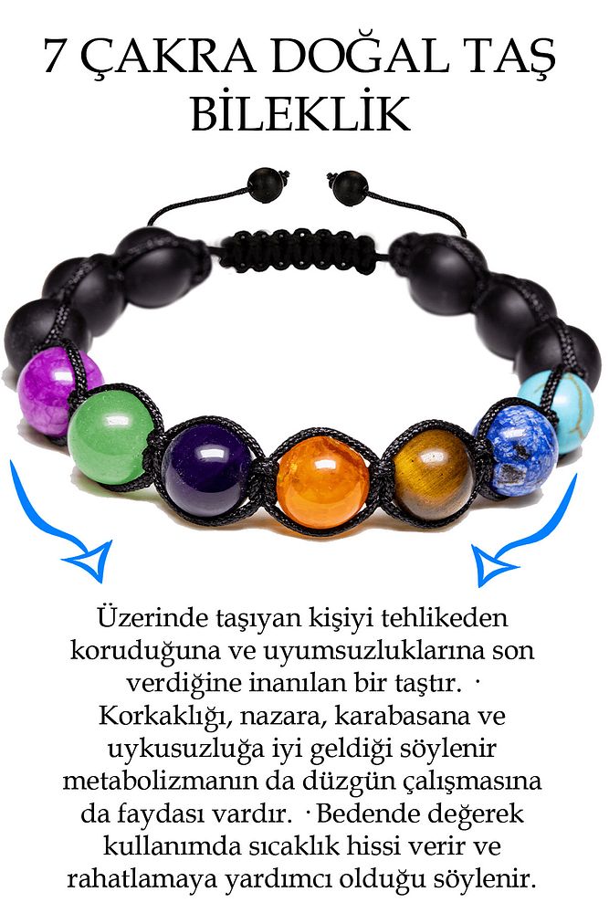 Sertifikalı 7 Çakra Doğal Taş Bileklik