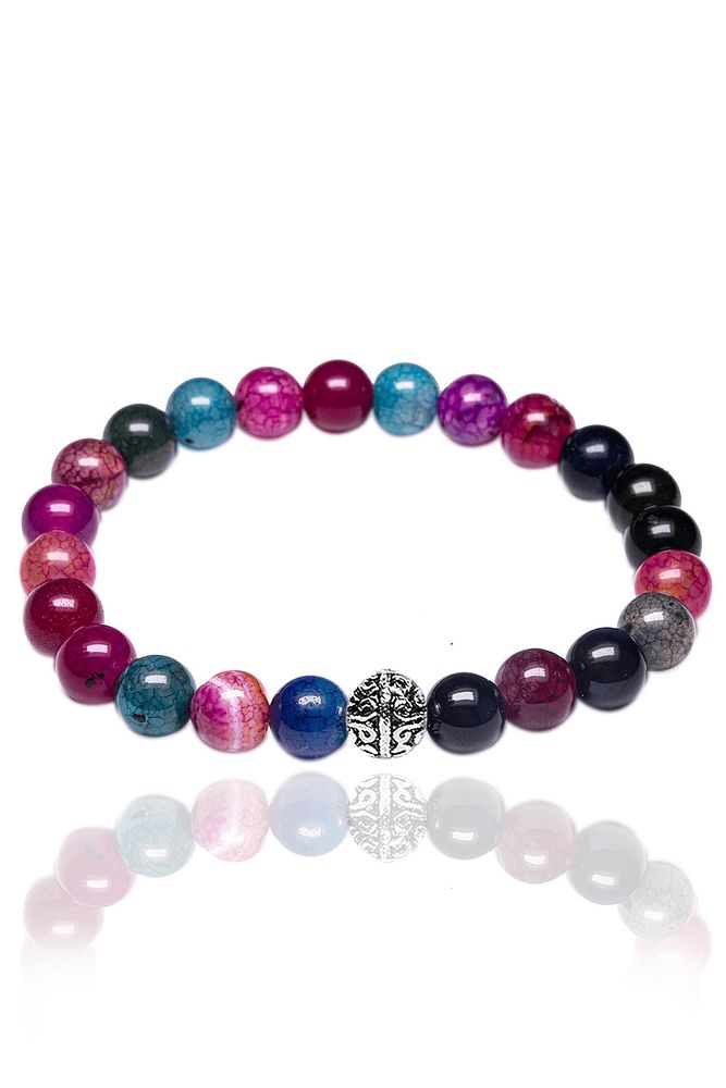 Gümüş Aparatlı Renkli Akik Taşı Bileklik