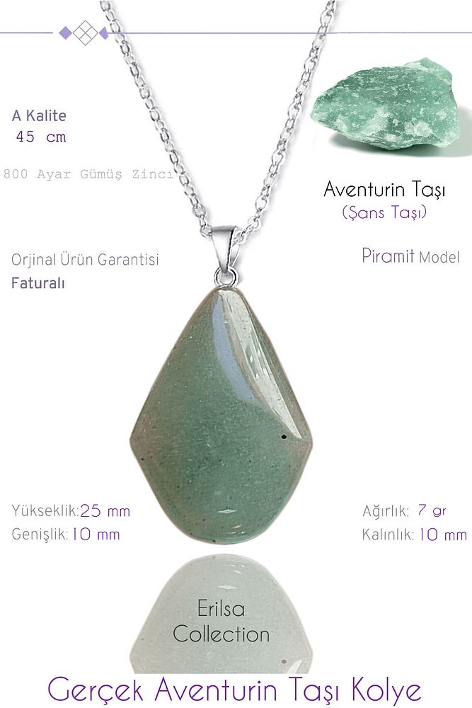Sertifikalı Piramit Model Gerçek Aventurin Taşı Kolye