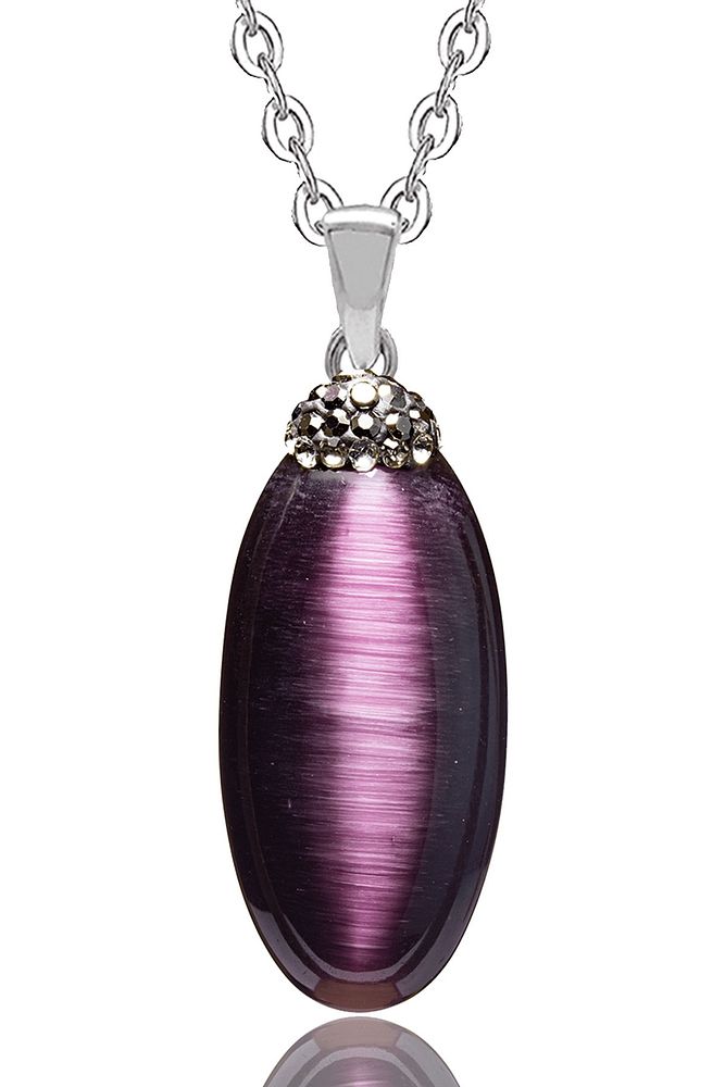 Sertifikalı Zirkon Taşlı Mor Akik Doğal Taş Kolye