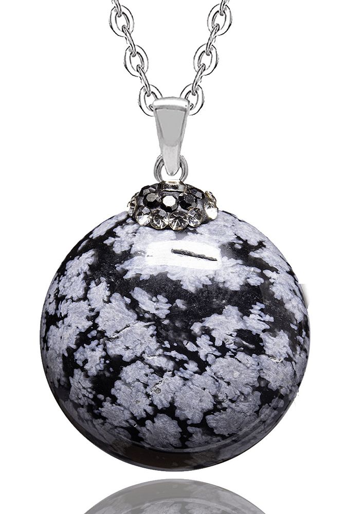 Sertifikalı Zirkon Taşlı Karlı Obsidyen Doğal Taş Kolye