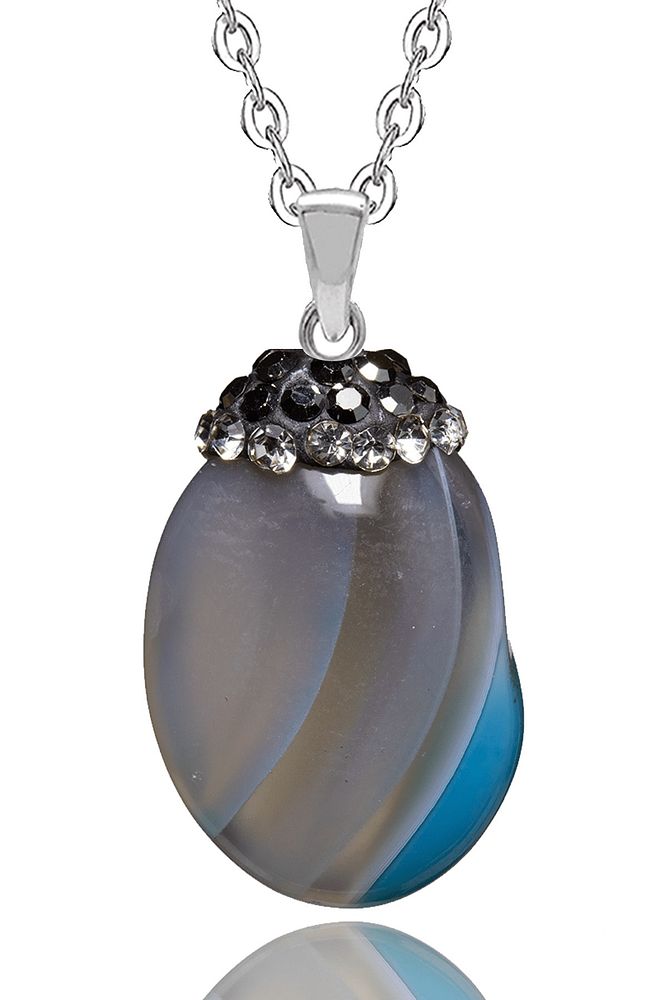 Sertifikalı Zirkon Işleme Mavi Akik Doğal Taş Kolye