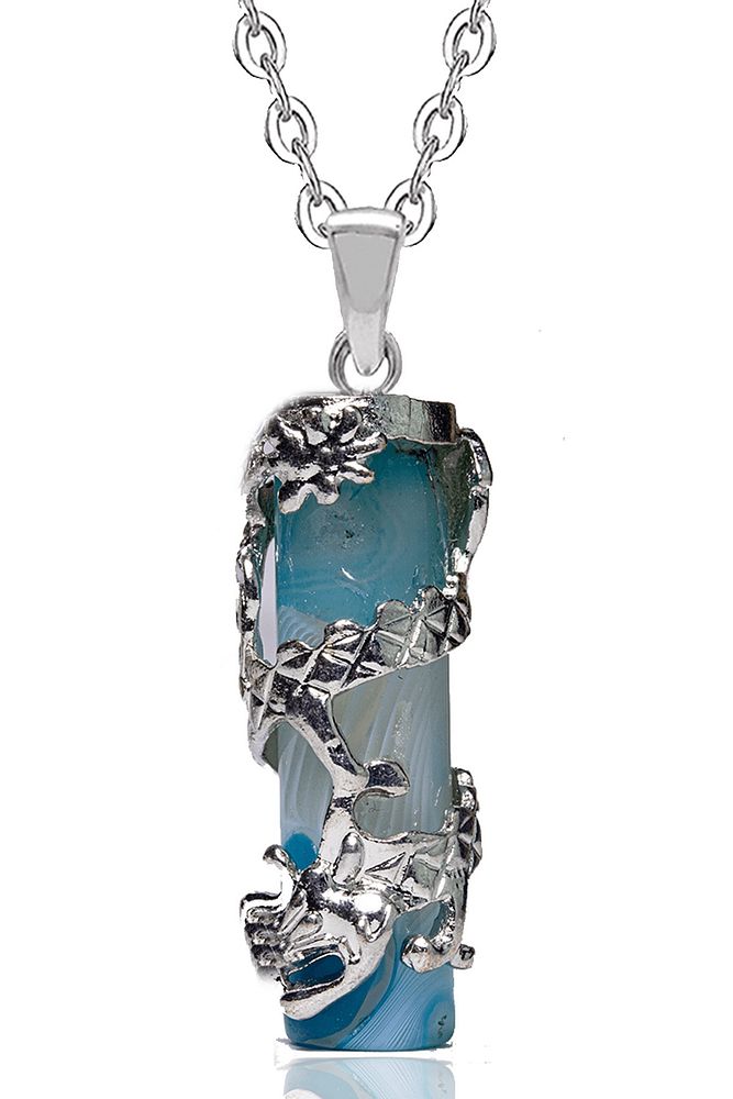 Sertifikalı Telkari Işlemeli Doğal Mavi Akik Taşı Kolye