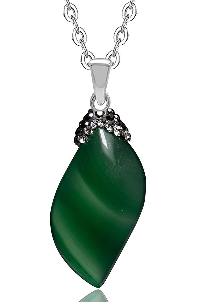 Sertifikalı Zirkon Taşlı Yeşil Akik Doğal Taş Kolye