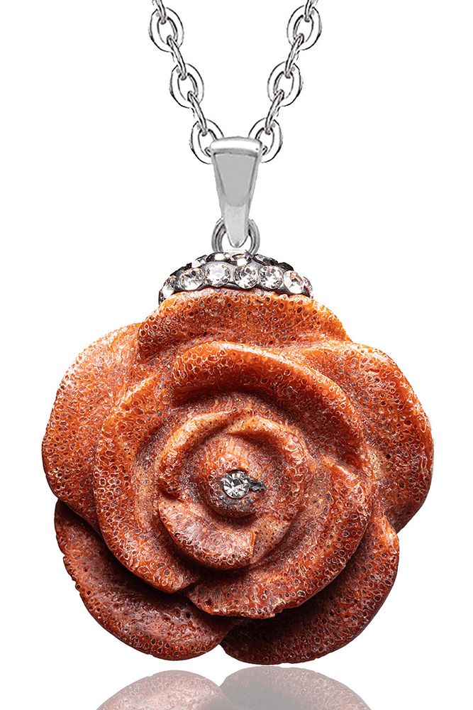 Sertifikalı Gül Kesim Doğal Kırmızı Mercan Taşlı Kolye