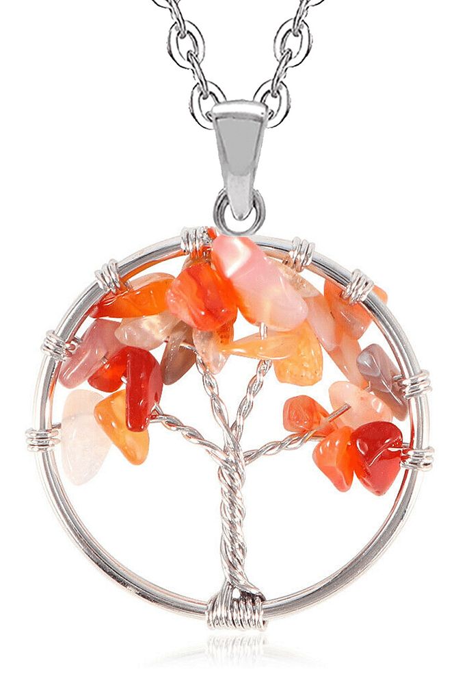 Sertifikalı Doğal Karnelyan Karneol Akik Taşı Hayat Ağacı Kolye