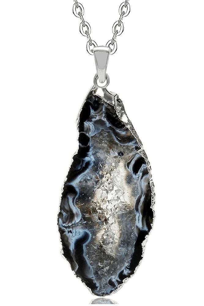 Sertifikalı Ham Doğal Druzy Akik Taşı Kolye Brezilya